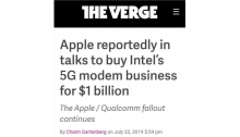 外媒：苹果计划10亿美元“拿下”英特尔5G基带业务